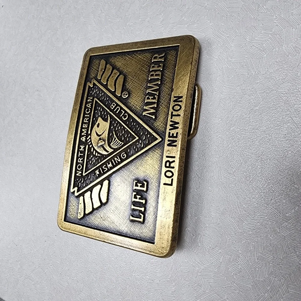 Vintage Brass North American Fishing Club Life Member Belt Buckle NAFC Brass Ton